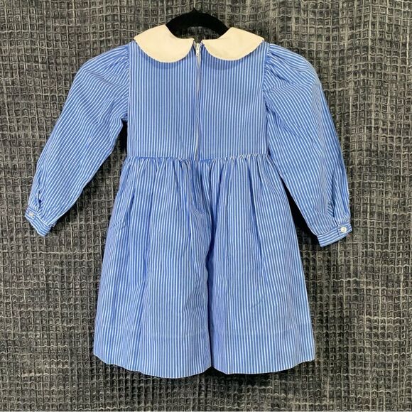 SYLVIA WHYTE Vintage Made in USA Blue & White Long Sleeve Dress Girl Size 4 #524 - Picture 4 of 12